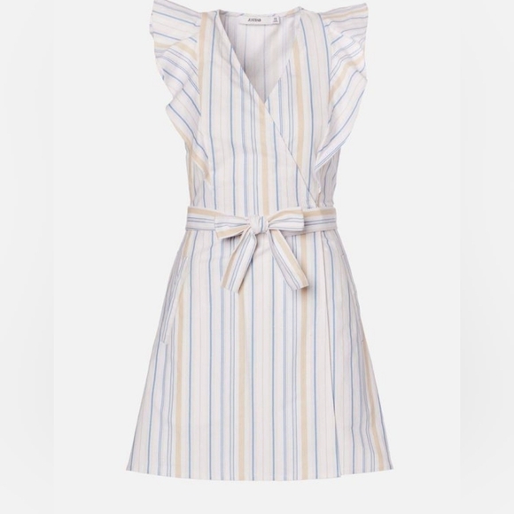 JustFab Dresses & Skirts - JustFab White and Blue Ruffled Sheath Dress